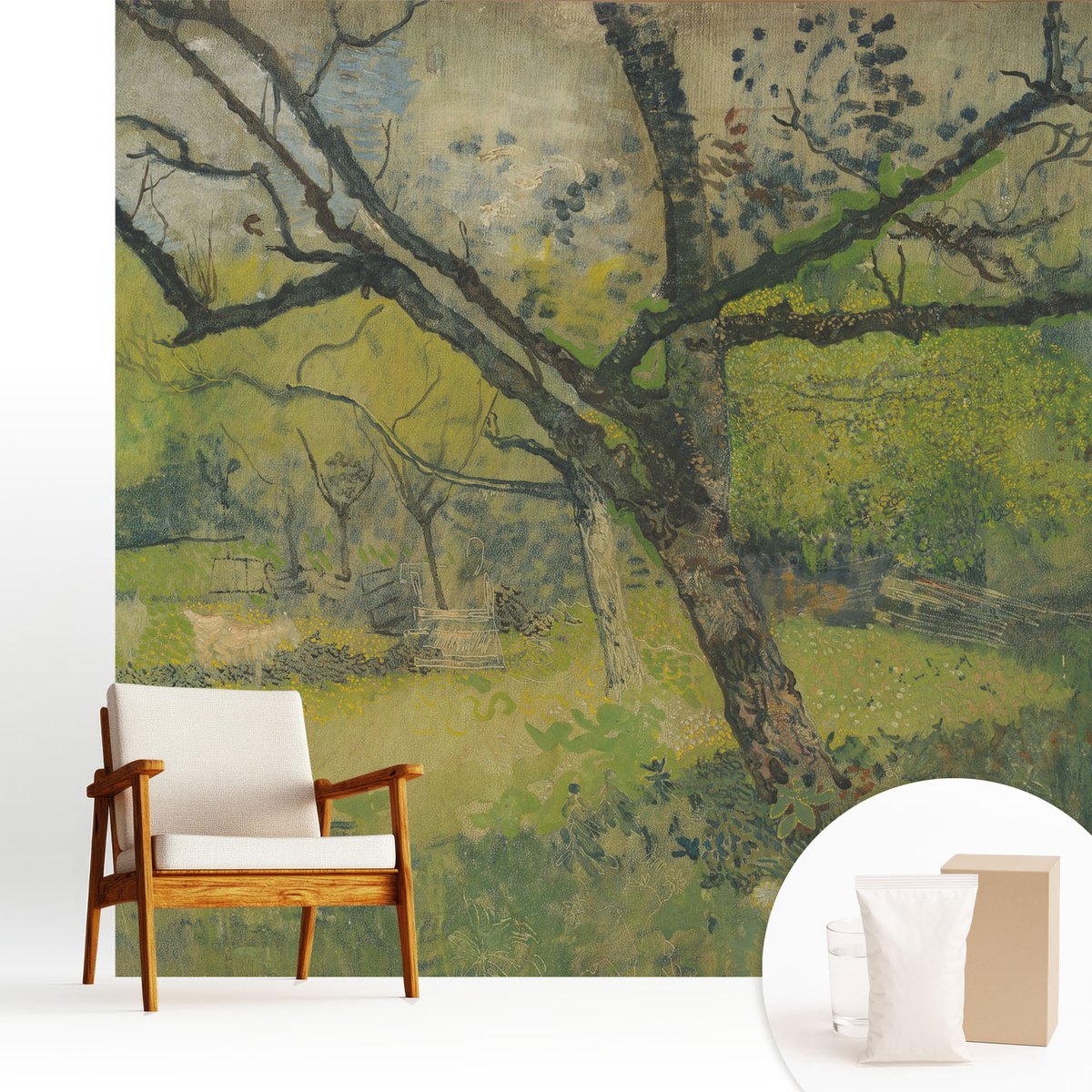 Wallfluent Fotobehang - Groente Vliesbehang - 250x250 cm - Groen Landschap Fotobehang Vlies - Woonkamer behang Bloemen En Planten - Muurschildering - Hal behang