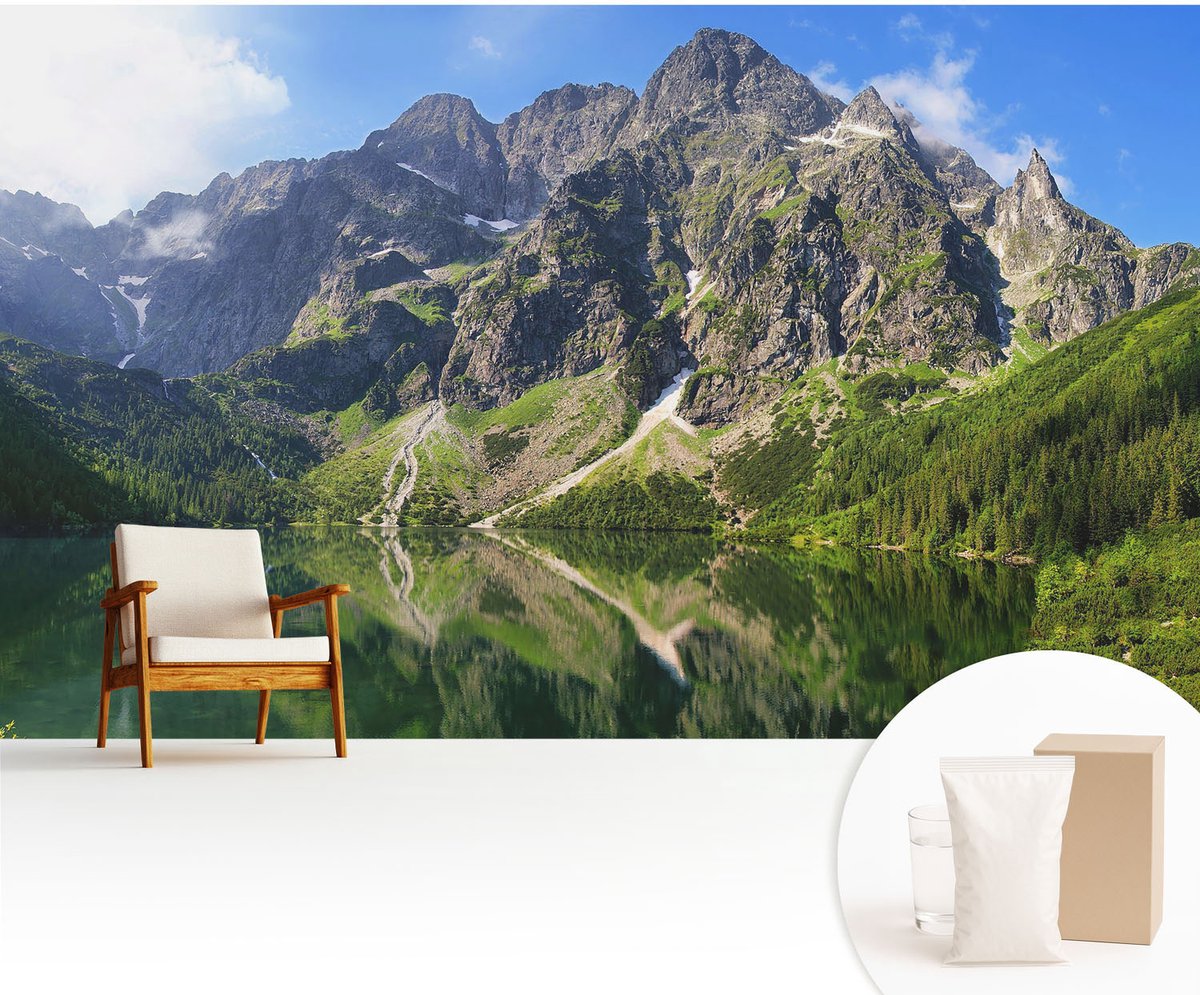 Wallfluent Fotobehang - Blauw Vliesbehang - 416x254 cm - Schilderachtige Bergen Fotobehang Vlies - Woonkamer behang Landschappen - Muurschildering - Woonkamer behang