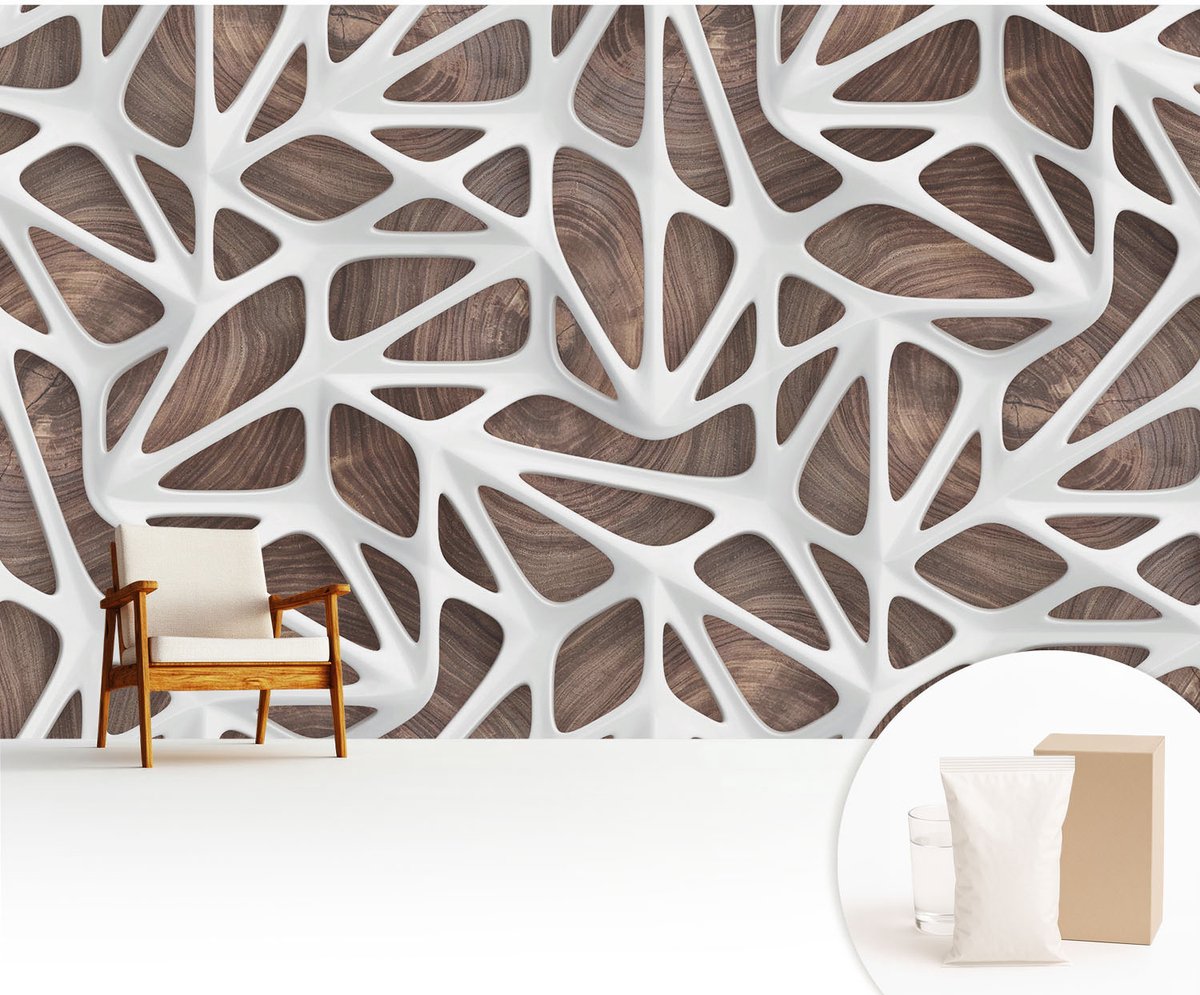 Wallfluent Fotobehang - Wit Vliesbehang - 416x254 cm - Dynamische Harmonie Fotobehang Vlies - Woonkamer behang Texturen - Muurschildering - Woonkamer behang