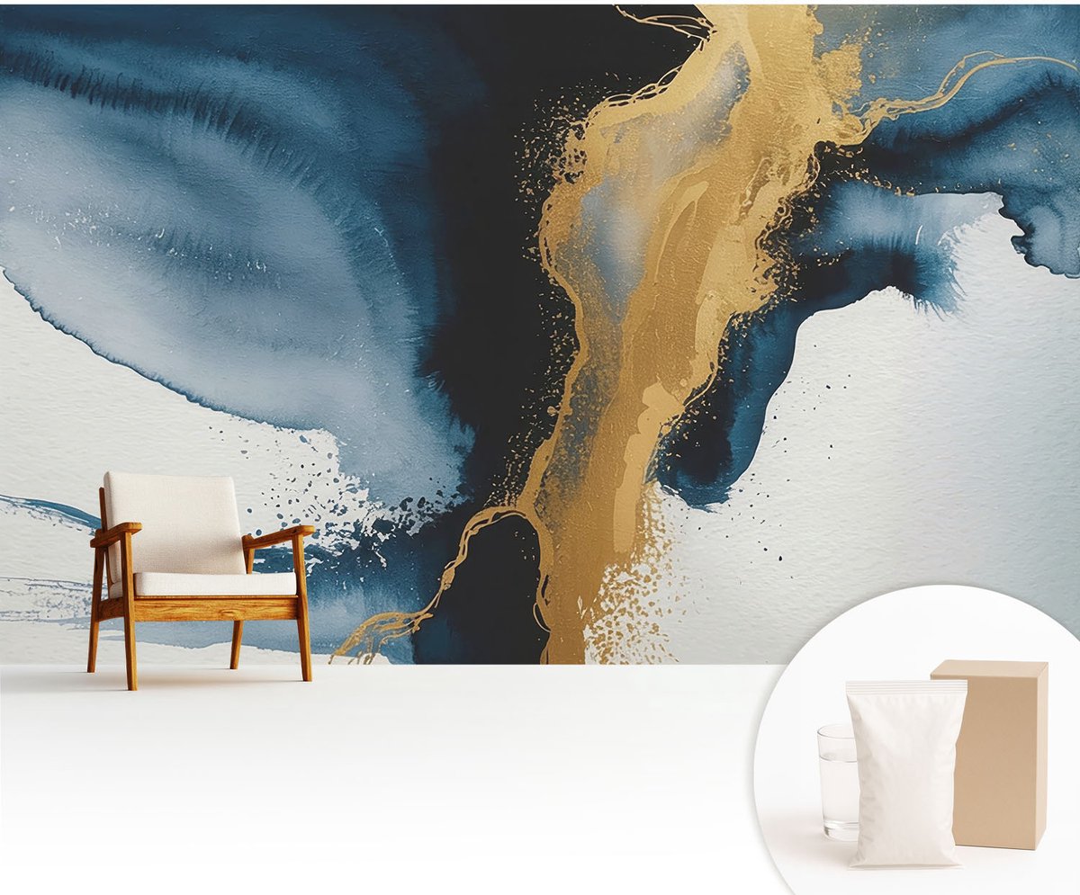 Wallfluent Fotobehang - Blauw Vliesbehang - 416x254 cm - Kleurrijke Abstractie Fotobehang Vlies - Hal behang Abstractie - Muurschildering - Hal behang