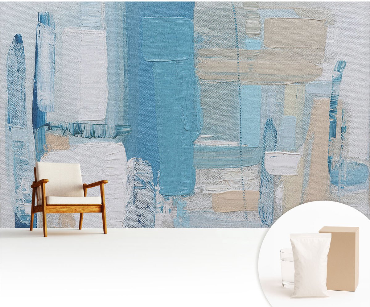 Wallfluent Fotobehang - Blauw Vliesbehang - 416x254 cm - Moderne Harmonie Fotobehang Vlies - Woonkamer behang Abstractie - Muurschildering - Woonkamer behang