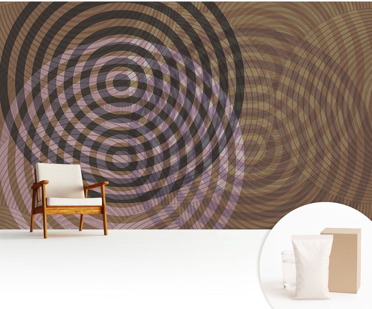 Wallfluent Fotobehang - Bruin Vliesbehang - 416x254 cm - Hypnotiserende Cirkels Muurschildering - Gang behang Abstractie - Fotobehang Vlies - Slaapkamer behang