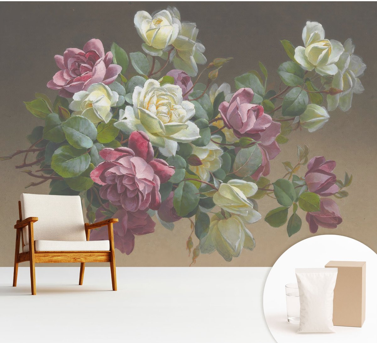 Wallfluent Fotobehang - Wit Vliesbehang - 312x219 cm - Bloemige Elegantie Muurschildering - Slaapkamer behang Bloemen En Planten - Fotobehang Vlies - Slaapkamer behang