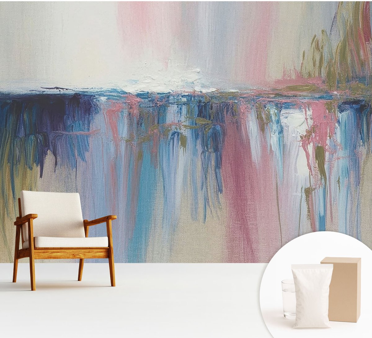 Wallfluent Fotobehang - Grijs Vliesbehang - 312x219 cm - Kleurrijke Abstractie Muurschildering - Slaapkamer behang Abstractie - Fotobehang Vlies - Slaapkamer behang