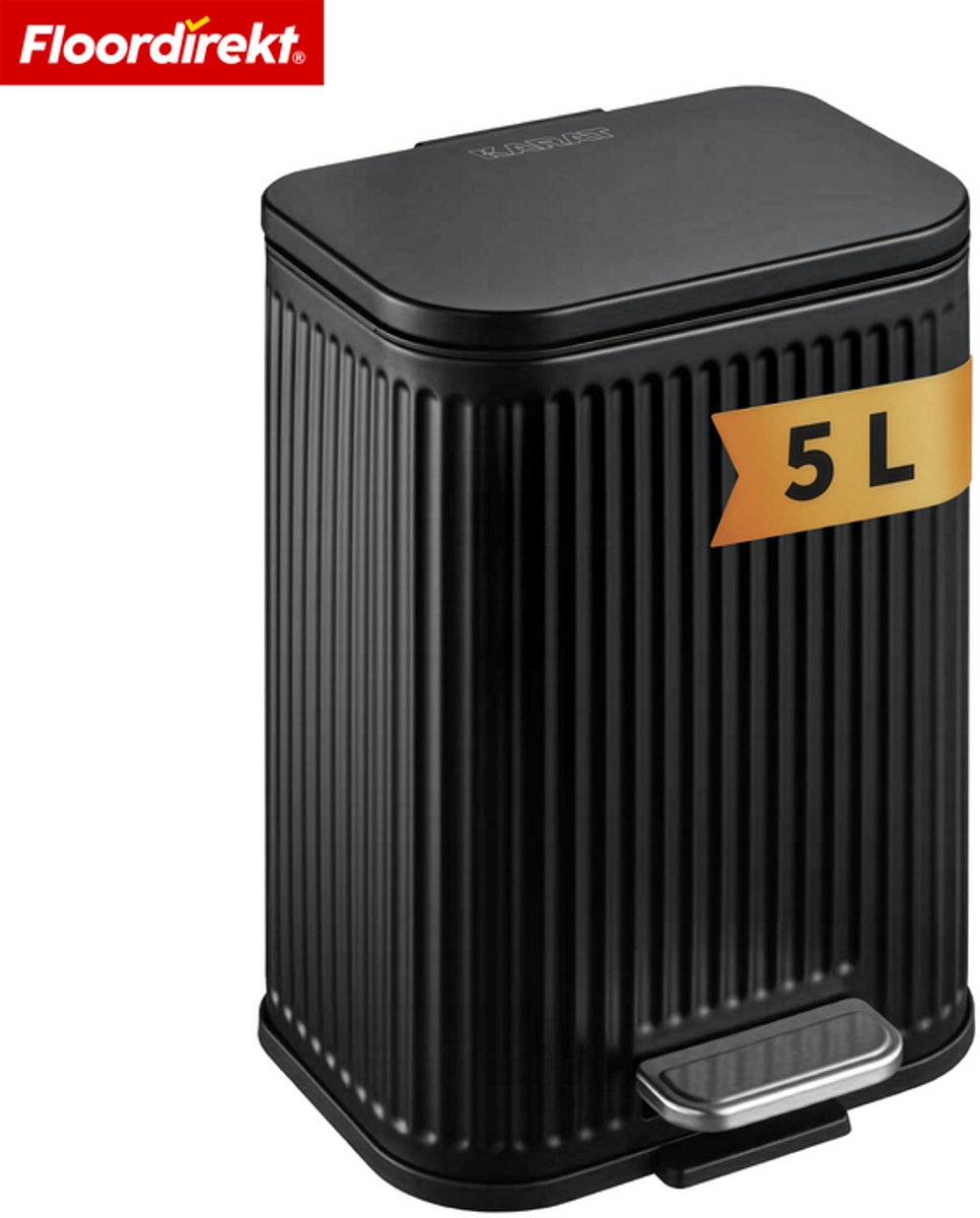Floordirekt Pedaalemmer Miles met Soft-Close en Uitneembare Binnenemmer - Zwart - 50 L
