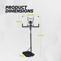 Afmetingen van de VirtuFit basketbalpaal: 364cm hoog, 112cm breed backboard en 75cm diepte.