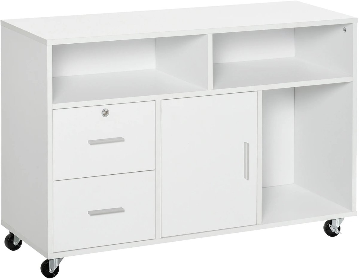 Atlasyx archiefkast - Bureaukast - Kantoorkast - Kast met lades - Printerkast - 3 Planken - 2 Laden - 100 x 35 x 65 cm - Wit