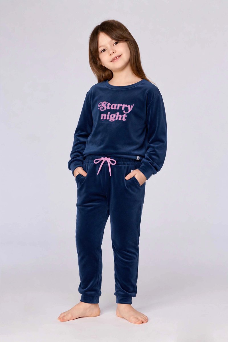 Woody Meisjes-Dames pyjama donkerblauw - maat 164/14J