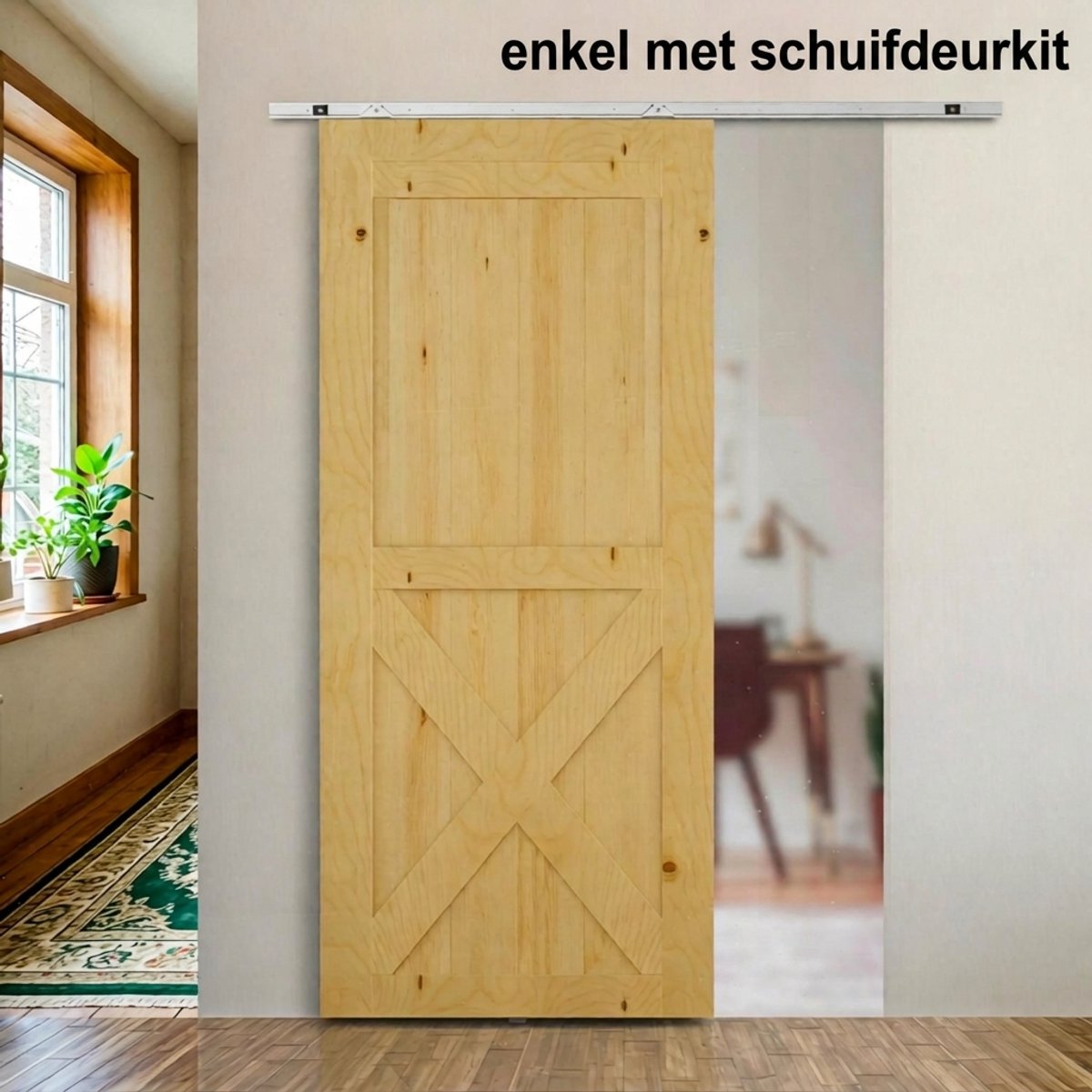 Schuifdeur Beslag Set - 186 cm – Stalen Railsysteem – Voor Deuren tot 93 cm Breed en 4 cm Dik – Max. 30 kg – Zonder Deur
