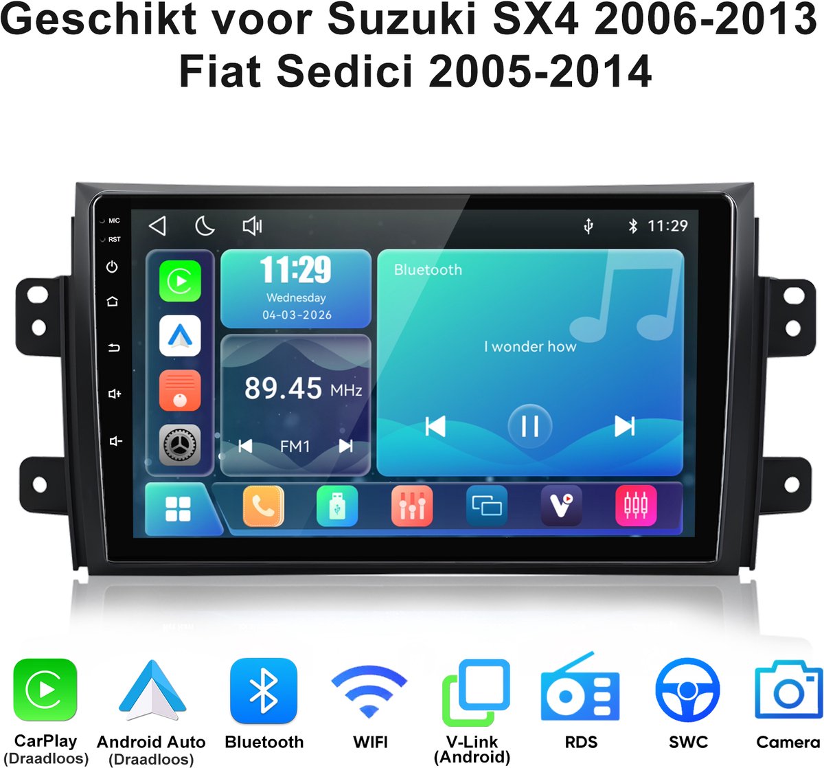 Junsun lINUX Systeem Autoradio Geschikt voor Suzuki SX4 2006-2013 Fiat Sedici 2005-2014 - Draadloos Carplay & Andriod Auto - 9 Inch HD TouchScreen - Bluetooth - Navigatie - WiFi - FM - RDS - Stuurwielbediening