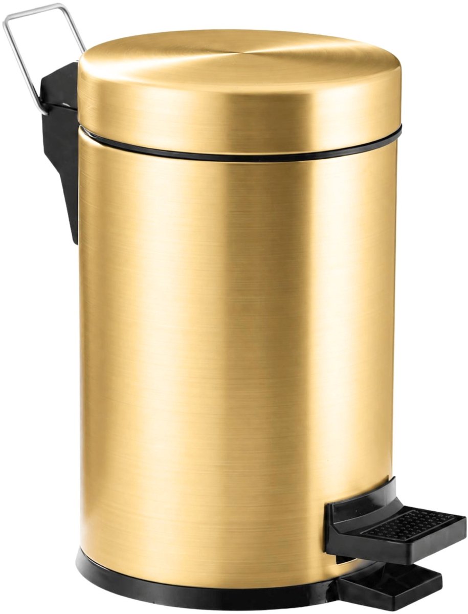 Pedaalemmer Goud - 3 liter - Prullenbak - Badkamer - Toilet - Kleine prullenbak - Softclose - RVS