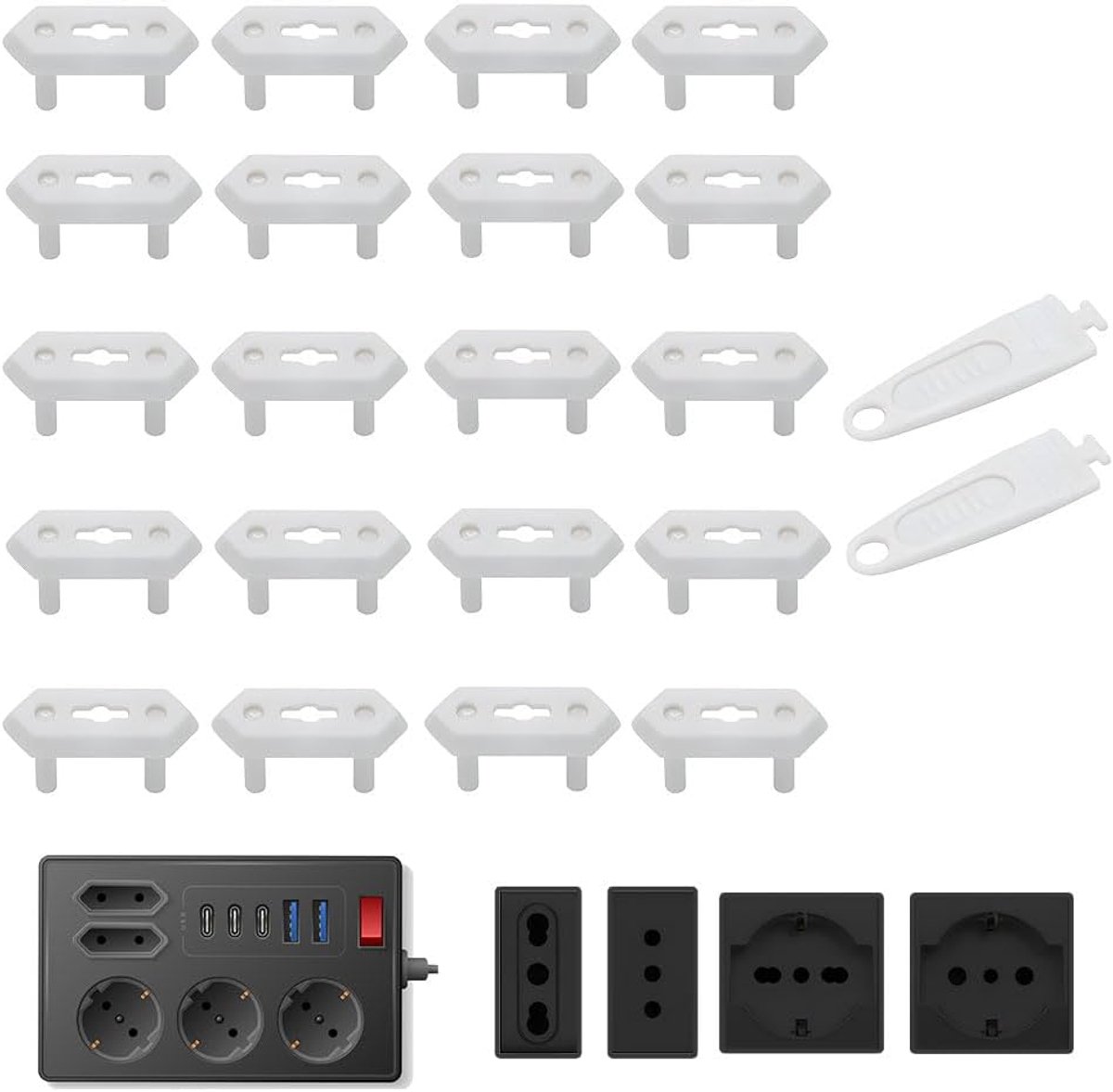 Een set van 20-knoppige kinderstekkerbescherming (derde generatie), stekkerbescherming, universele stekkerbescherming, botsingsbescherming, huisveiligheid, kinderveiligheid, stekkerbescherming
