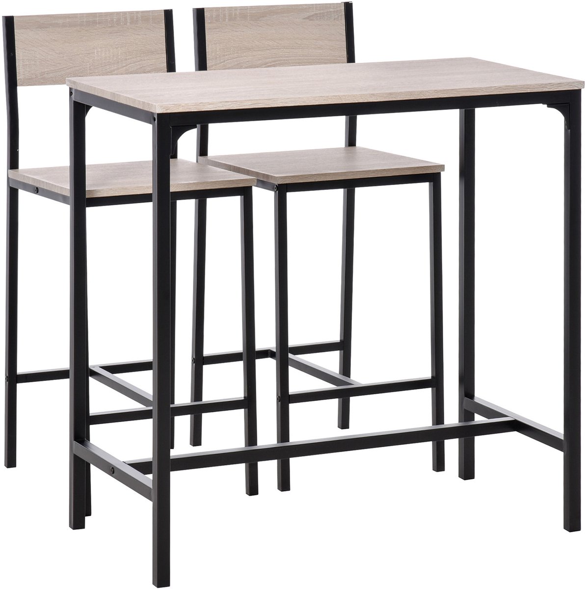 Bartafelset Bartaamtafel met barkrukkenset Eettafel met 2 stoelen met rugleuning Keukentafel voor eetkamer - keuken - naturel en zwart