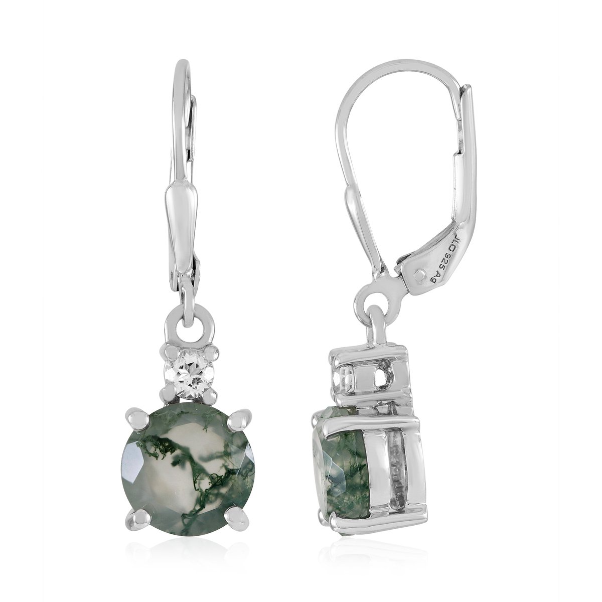 Cavill - Zilveren Oorbellen - 925 Sterling Zilver Rhodium - Mosagaat 3,09 ct & Witte Topaas 0,23 ct - Ronde Edelstenen - Elegante Dames Sieraden