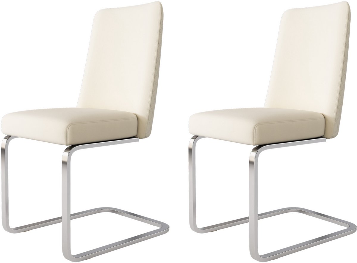 Merax Set Van 2 Fluwelen Eetkamerstoelen - Beige - Ruitvormige Rugleuning - Zilverkleurig Metalen Onderstel - Moderne Stoelen