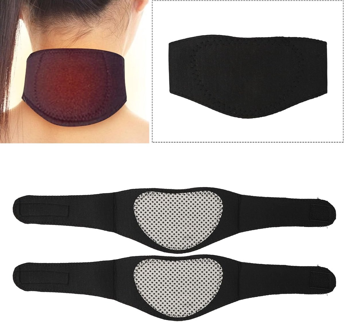 Verwarming Nek Brace, 2 stks Zelf Verwarming Nek Wraps Magnetische Nek Braces Pijn Verlichting Zwarte Wraps