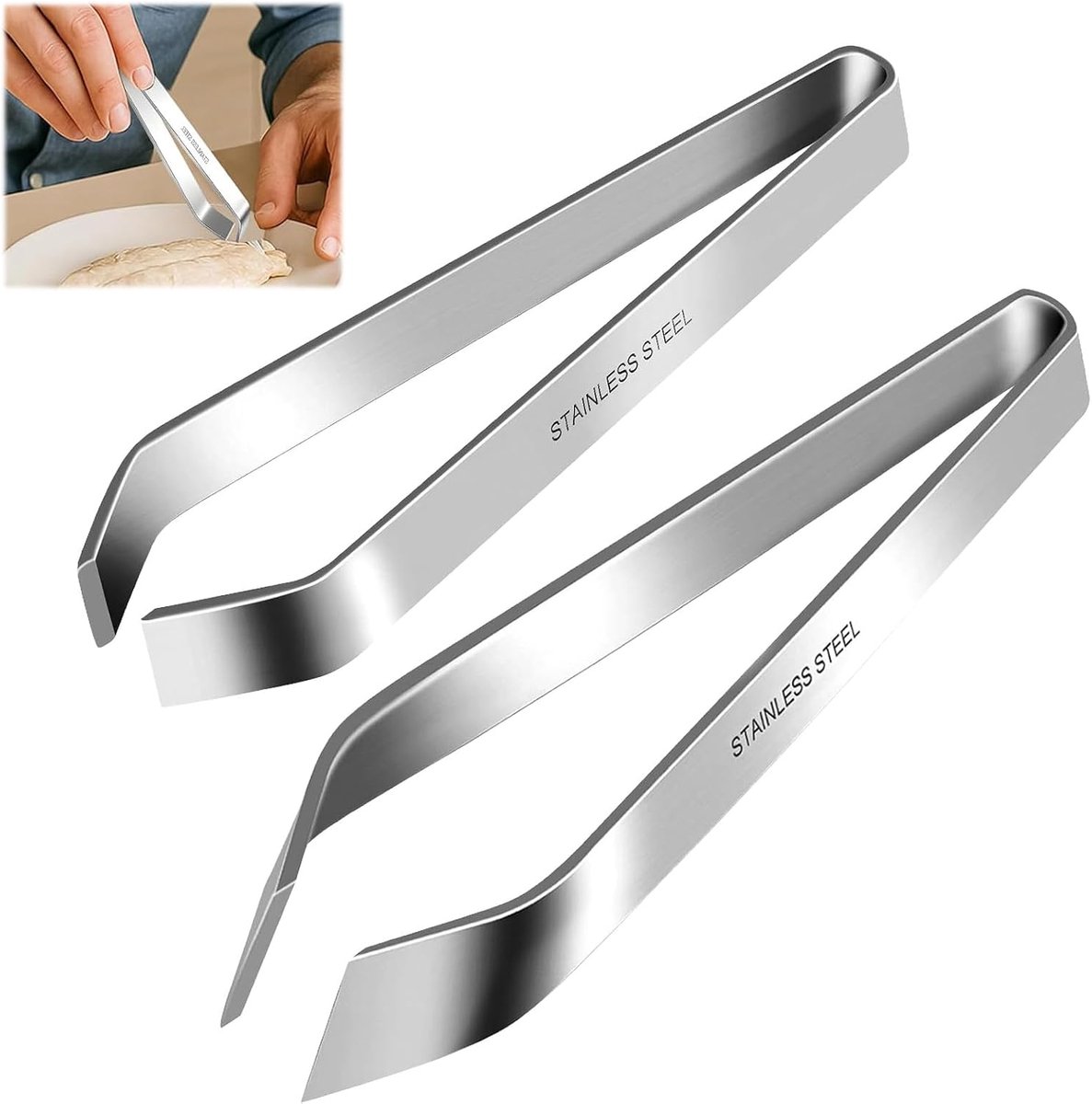 2 stuks roestvrijstalen visgraatpincet, platte en schuine zalmbeenverwijderaar, multifunctioneel pincet voor keuken, koken, ontharing, ontwerp, styling