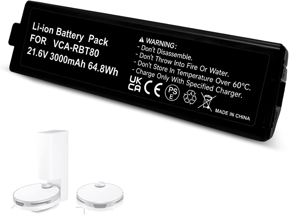 Batterij voor Samsung Jet BOT robotstofzuiger - compatibel met VR30T80313W VR30T85513W VR8500 - Li-Ion batterij vervangt VCA-RBT80 21,6V 3000mAh (Black)