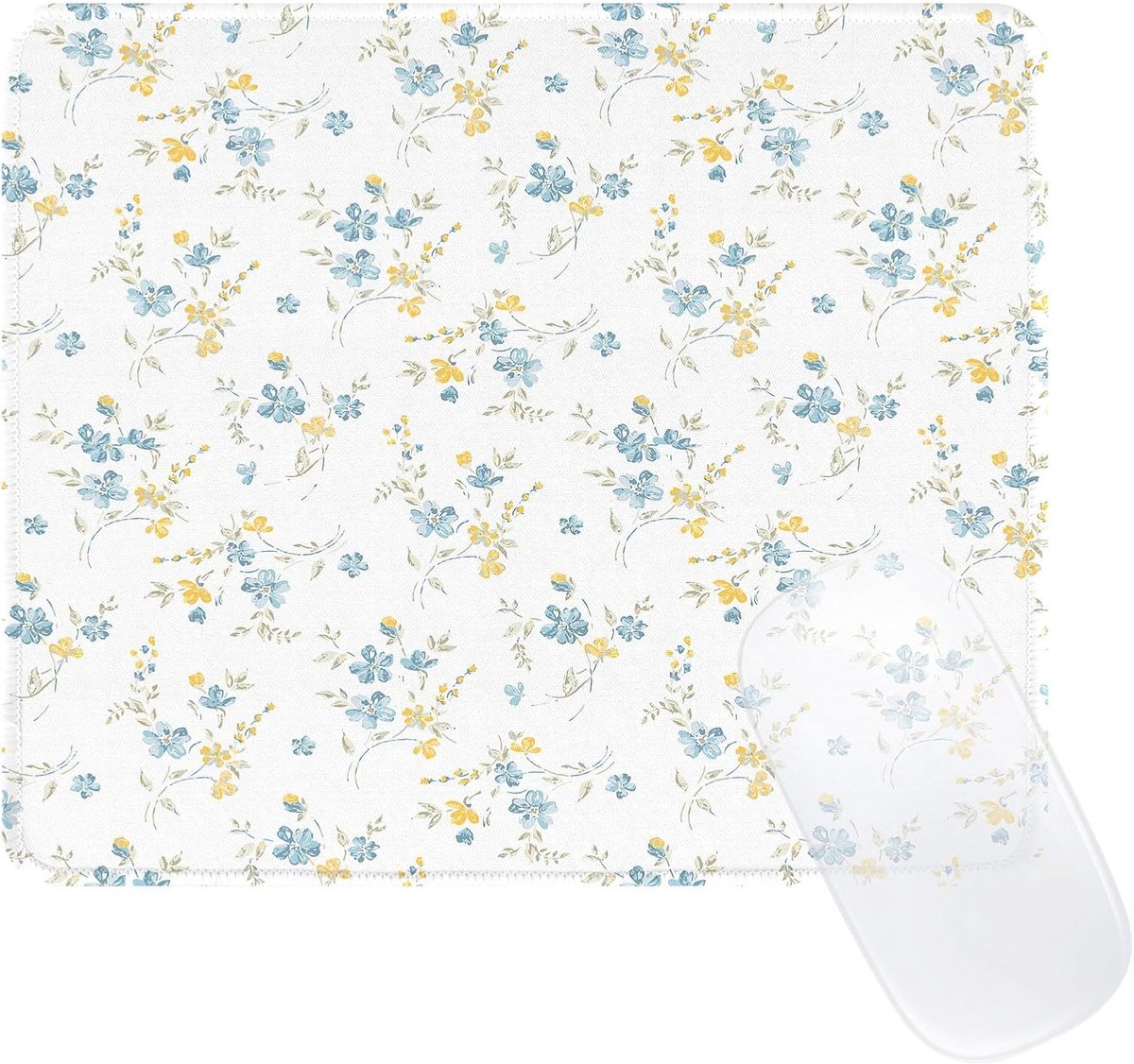 Muismat met patroon voor meisjes, Pertty Flower vierkante muismat met antislip rubber, gestikte rand, denken, 3 mm, computermuismat voor kantoor en thuis, blauw/geel