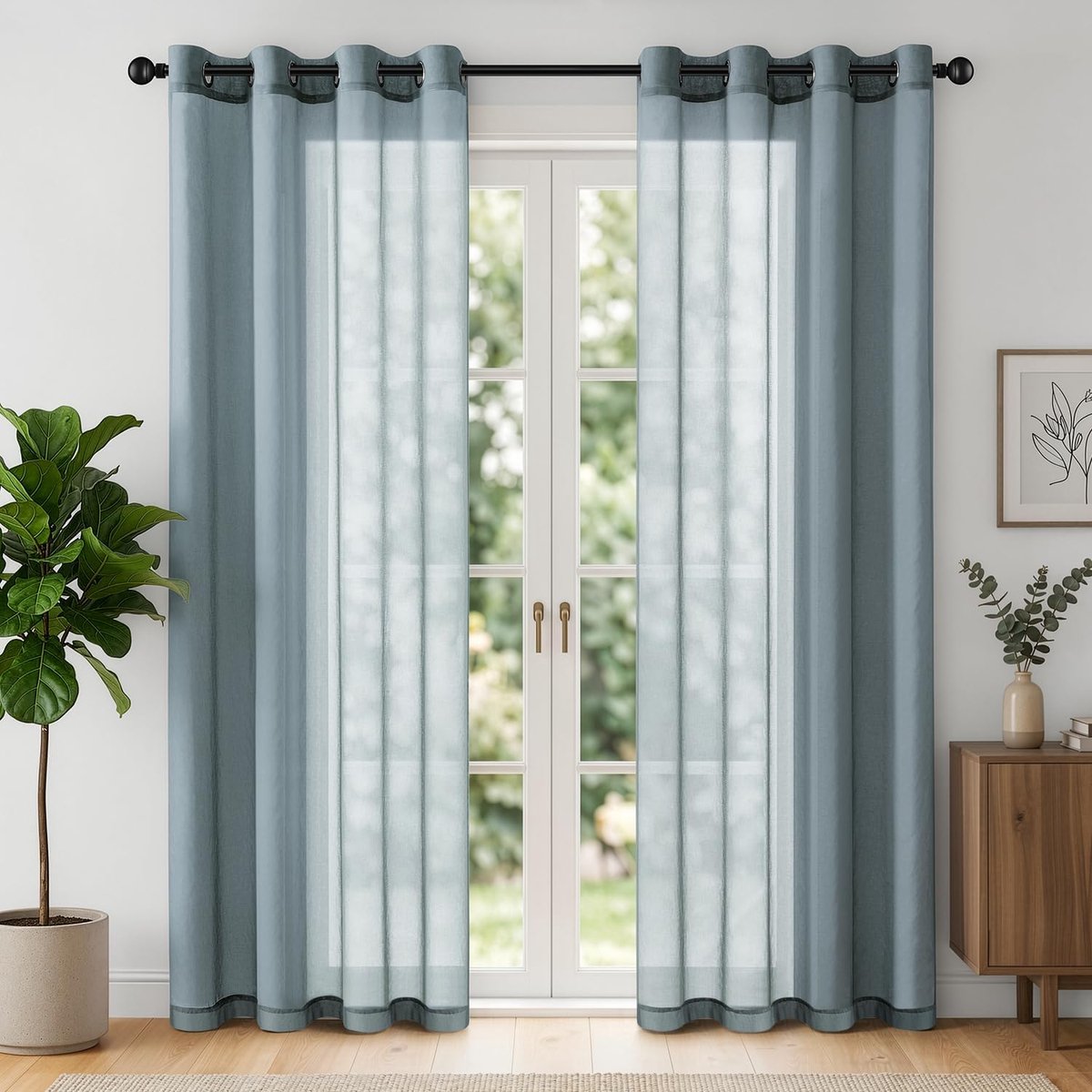 Set van 2 transparante voile-gordijnen met ingestanste ringen, 140 x 245 cm (b x h), voor woonkamer, slaapkamer, balkon, keuken, lichtdoorlatend, onderhoudsvriendelijk