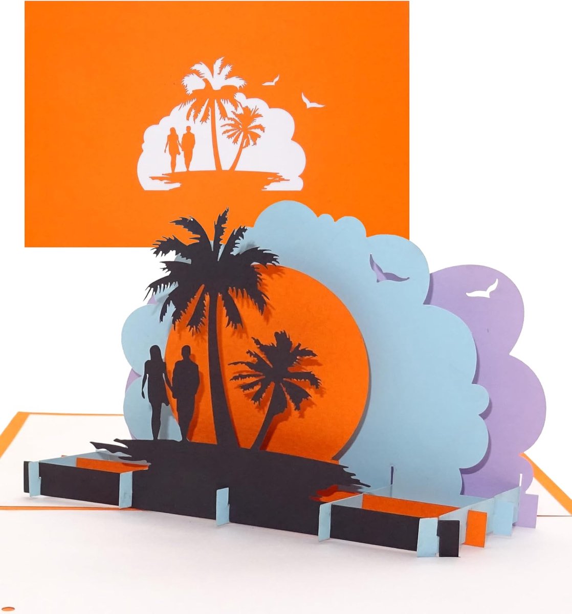 Beach Sunset 3D pop-upkaart voor verloving, Valentijnskaart, trouwkaart, reisvoucher, hotelvoucher, huwelijksreis voor bruiloft en verjaardag