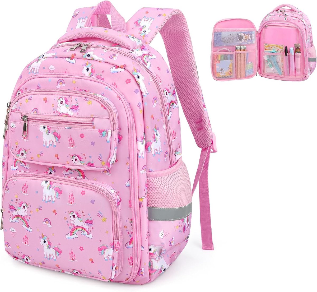 Kinderrugzak voor meisjes, boekentas met grote capaciteit, elementaire middelbare studenten, lichtgewicht tienerdagrugzak voor sport, reizen, school, Eenhoorn, 42,4 x 27,9 x 16 cm, Casual