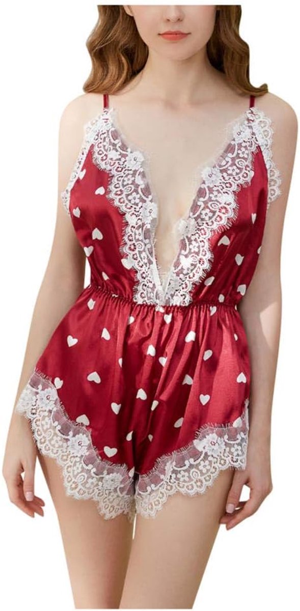 Bodystockings dames Dames Lingerie Sexy Nachtkleding Lingerie Diepe V Bodysuit Sexy Dunne Ondergoed set-Wine_M