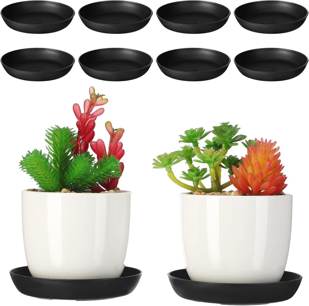 10 stuks ronde onderzetters kunststof planten bloempot zwart 9 cm
