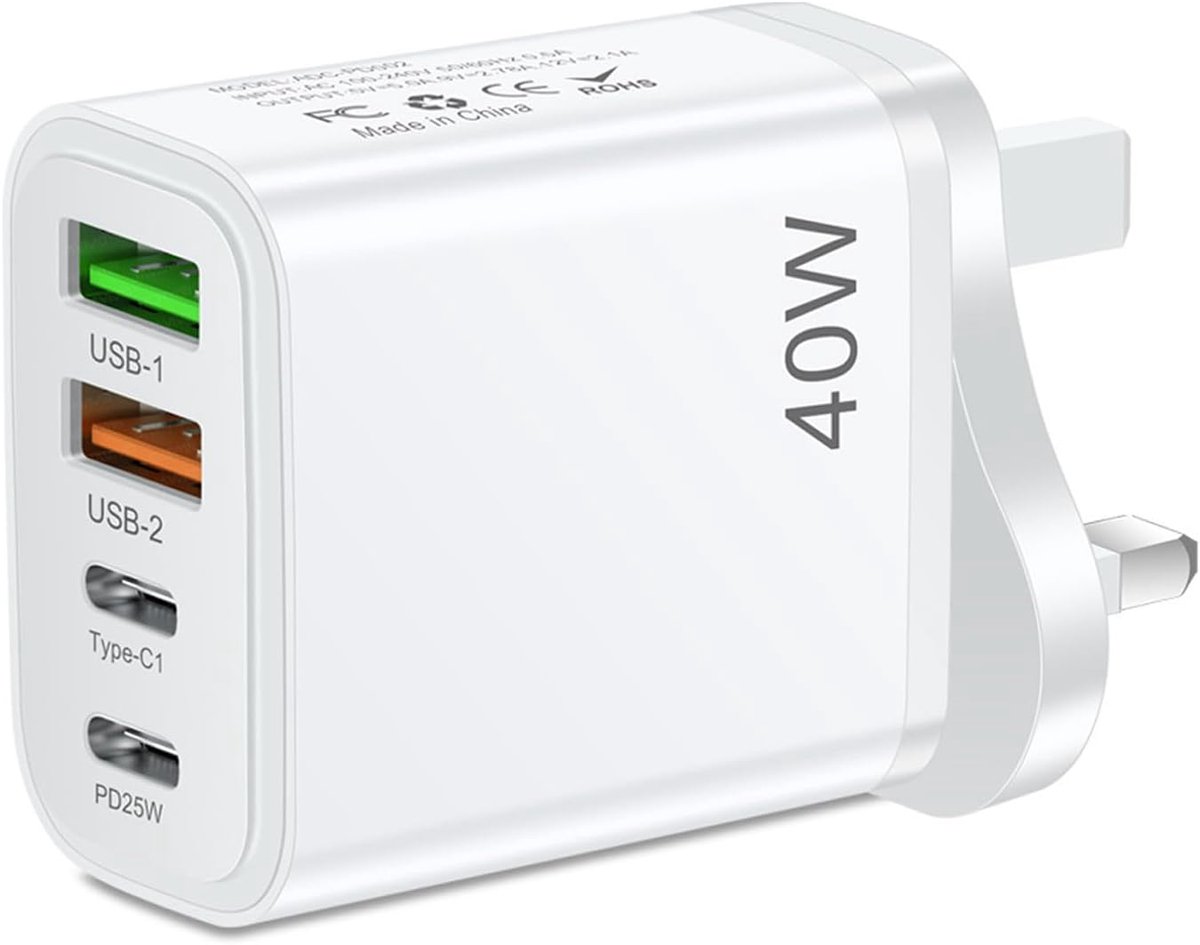 Engelse stekker, reislader UK Plug 2 USB-A en 2 USB-C