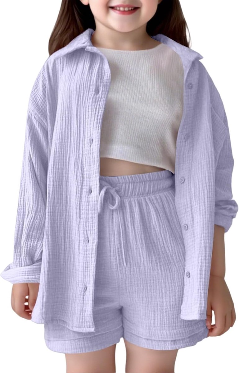 Meisjes outfits set casual zomer herfst outfit shirt shorts set voor kinderen peuter meisjes comfortabele pure kleur losse pasvorm dagelijks gebruik school speeltuin