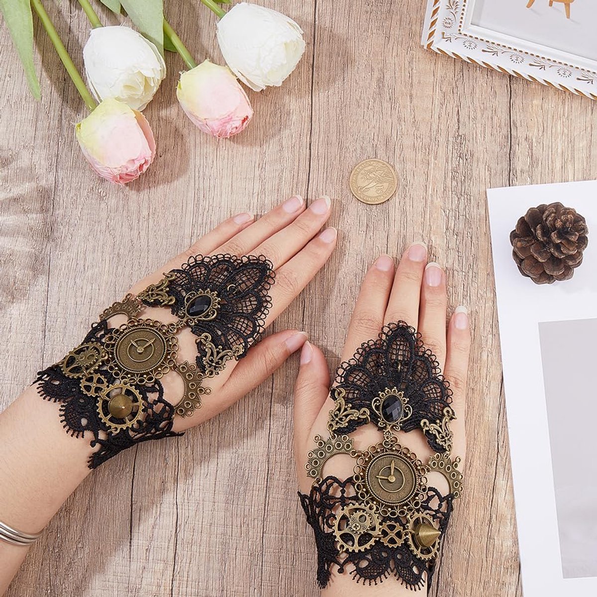 Floral Lace Vingerloze Gear Handschoenen Polsband Armband