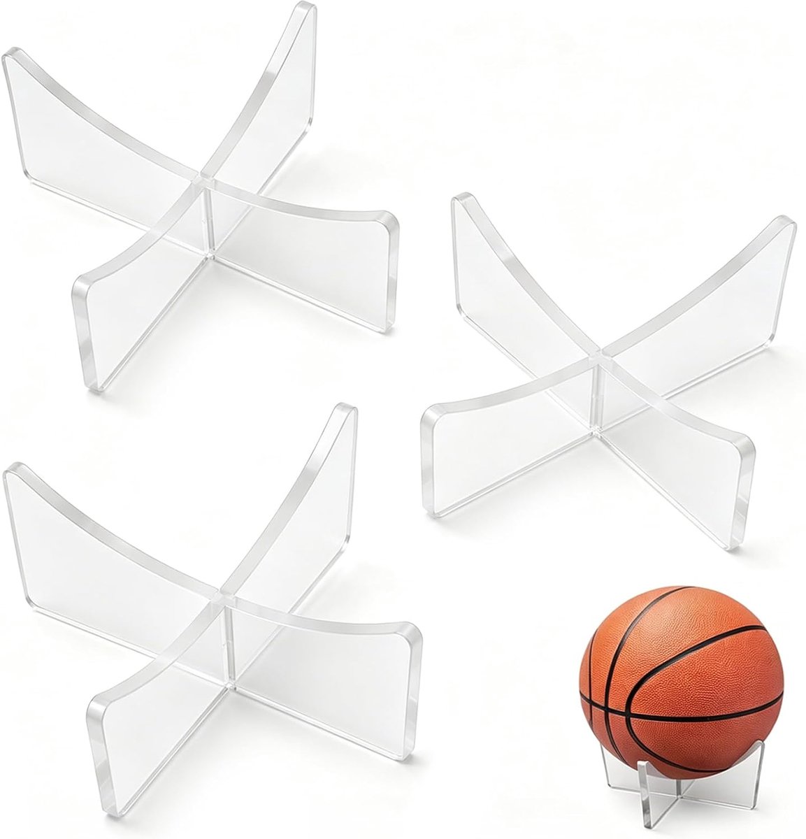 3 stuks acryl balhouder, transparante standaard voor het opbergen en presenteren van sportballen (12 x 4,6 cm)