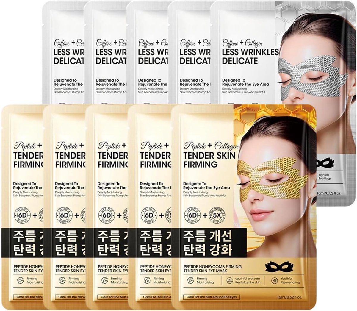 Maskers, anti-rimpel oogmasker, verstevigende en hydraterende oogverzorging, vermindert rimpels en kringen onder de ogen, 10 stuks