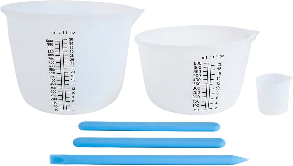 Maatbekers 1000ml/600ml/30ml, Met 3 Roerstaafjes, Epoxyhars met Zwarte Schaalverdeling, Herbruikbaar voor DIY en Gietwerk