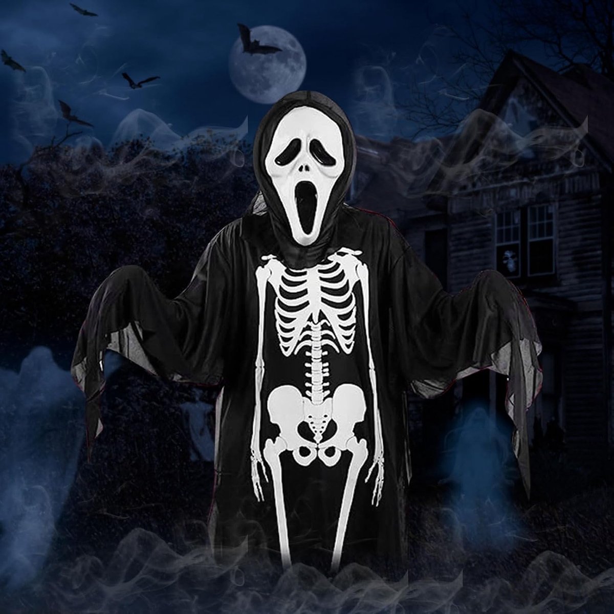 Kinderskeletkostuum, Halloween kinderkostuum, 90 cm Halloween skelet overall, griezelige fancy jurk outfit, griezelig zombie Halloween carnaval kostuum voor kinderen jongens meisjes cosplay