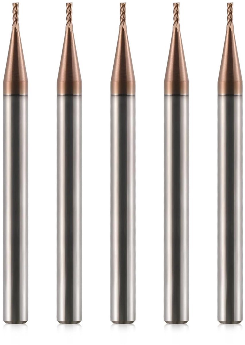 5 stuks VHM-frees, 1 mm, schachtfrees, hardmetaal, AlTiN gecoat 55 HRC, 4 snijden, boren, frezen, gladmaken, onderdompelen, CNC, wolfraamcarbide