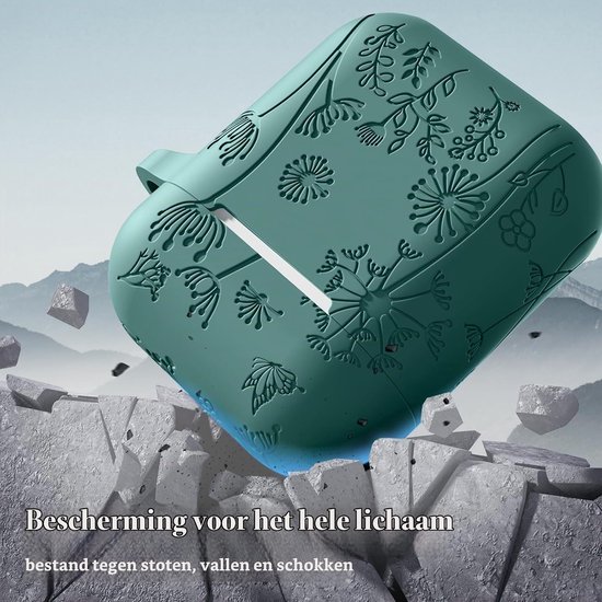 Gegraveerde bloemenhoes compatibel met AirPods, mooie schokbestendige zachte siliconen beschermhoes voor Airpods 2e en 1e generatie, met karabijnhaak [zichtbare led] voor dames — afbeelding 4