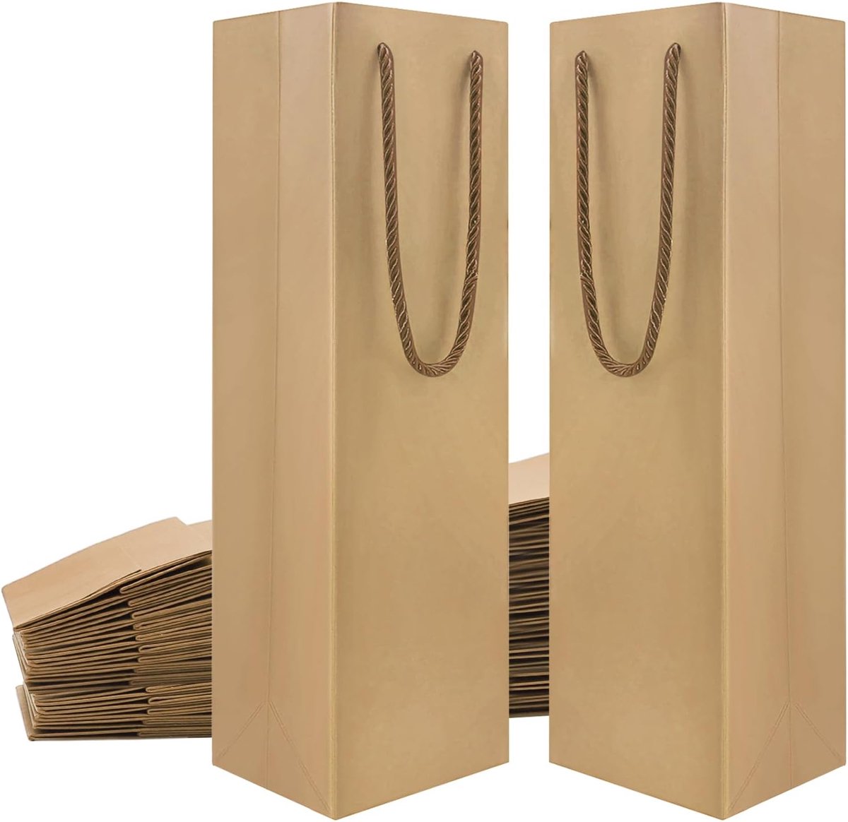 20 stuks kraftpapieren wijnzakken, praktische fleszakken, cadeauzakjes, robuuste wijnfleszakken met handgrepen, wijncadeauzakjes, wijnzakken voor feest, banketten, bruiloft, Kerstmis, bruin, 11 cm x 9