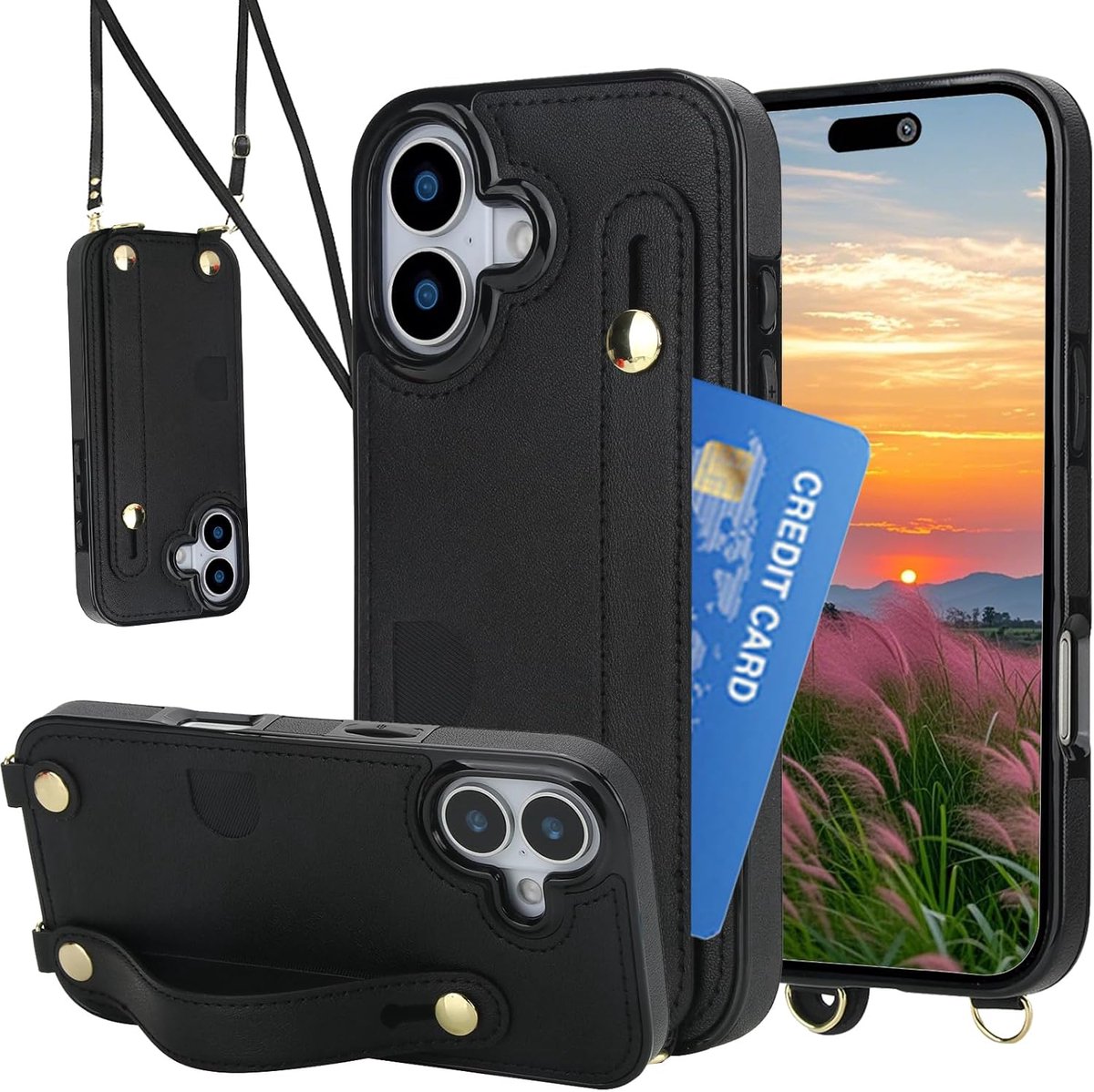 Crossbody Hoesje voor iPhone 17 met Koord KB Zwart