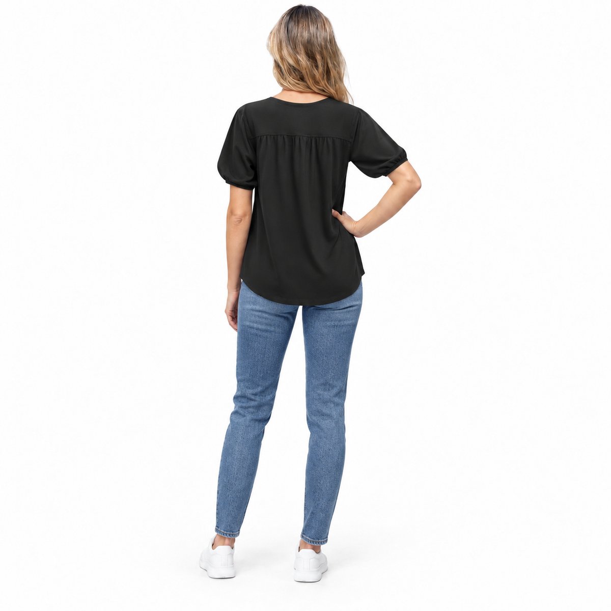 Imily Bela Dames Basic T-shirt met V-hals en Korte Mouwen