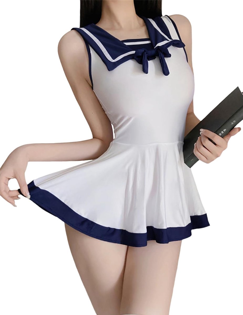 Kanten lingerie, klassiek cosplay matrozen, kostuum, vierkante hals, studentenuniform, outfit met strik