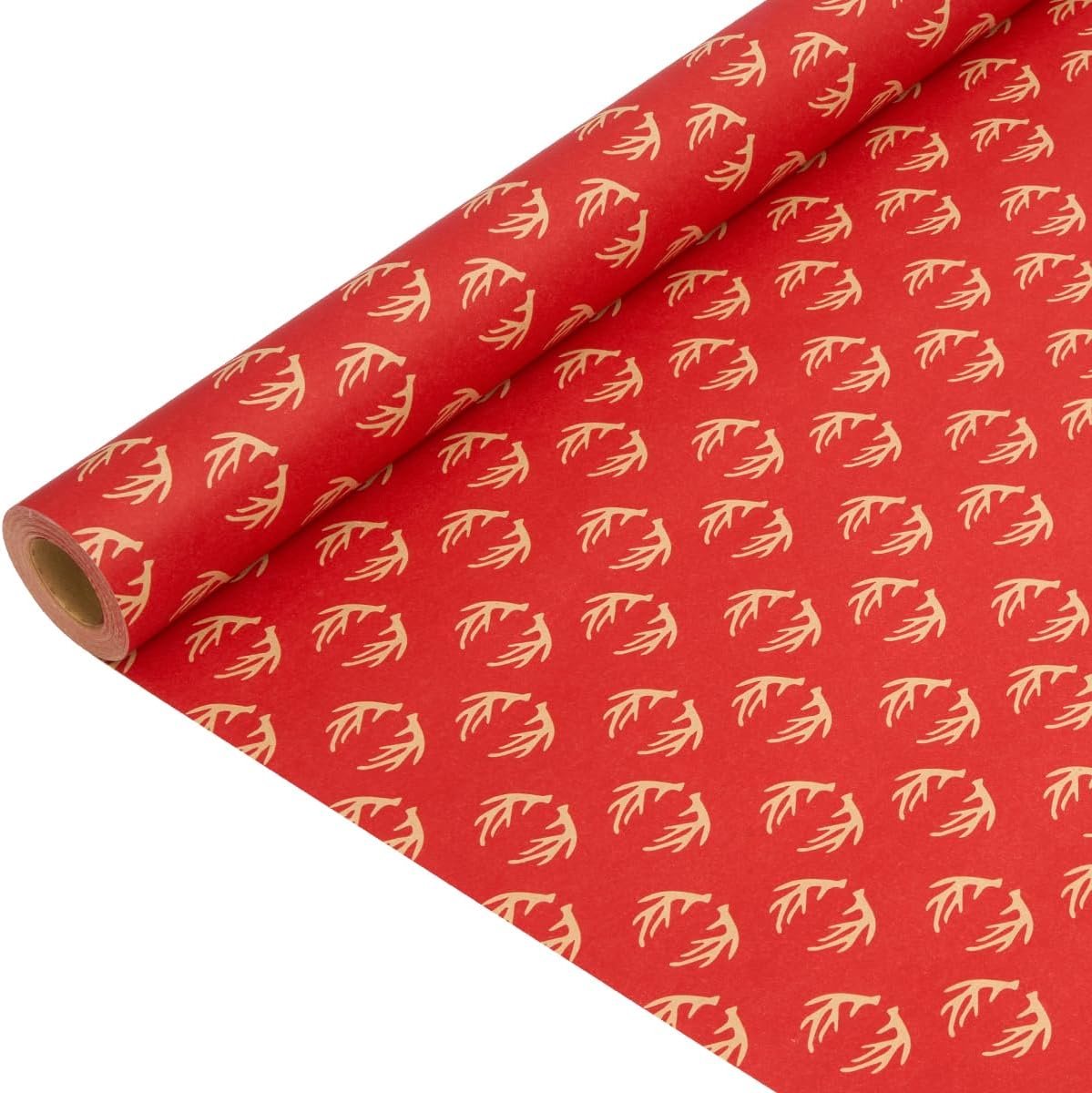 Cadeaupapier: recyclebaar cadeaupapier op rol Rood eland inpakpapier voor Kerstmis, verjaardagen, Thanksgiving