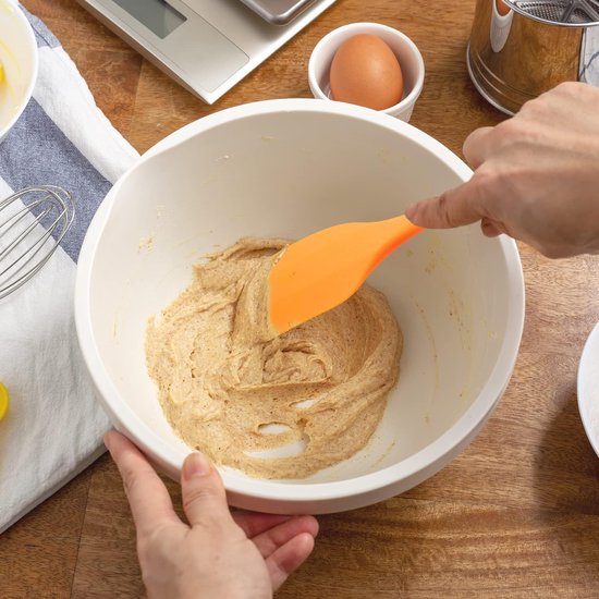 Spatels voor koken, bakken - keukengerei met antiaanbaklaag - cakebeslag crèmeschraper - hittebestendig en voedselveilig - oranje, blauw, groen, rood — afbeelding 4