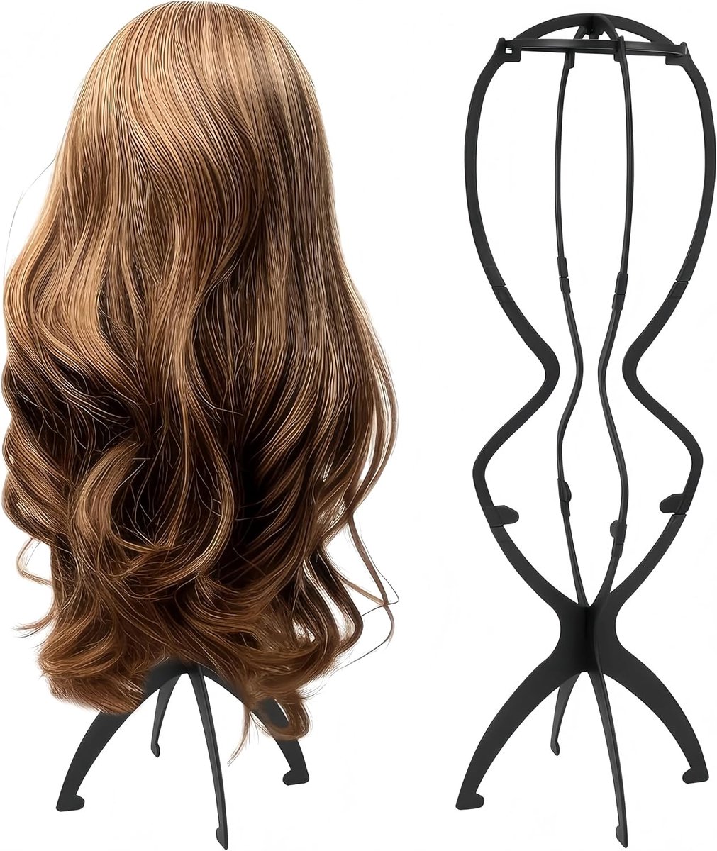Pruik Stands, 2 Pack 50cm Opvouwbare Pruik Stands voor Lang haar, Draagbare Pruiken Houder voor Reizen Hoofd Ondersteuning Plastic Opvouwbare Pruik Houder voor Hoeden, Drogen, Opslag