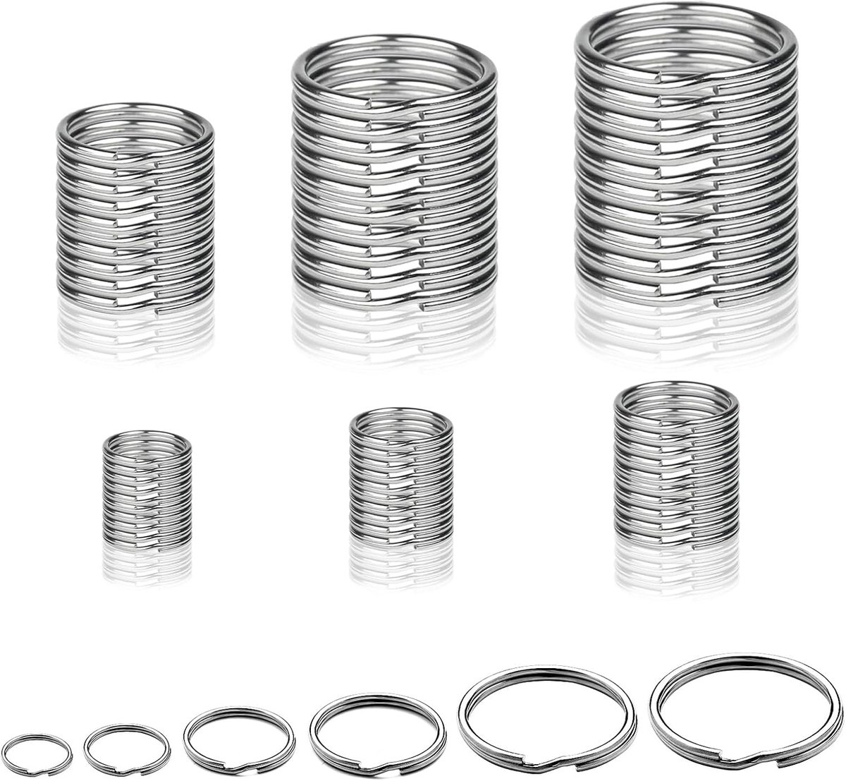 120 stuks sleutelringen, 12/15/20/30/28/25 mm, metalen ronde sleutelringen, ring voor sleutels, sleutelhangers, accessoires, knutselen, ornamenten en doe-het-zelf