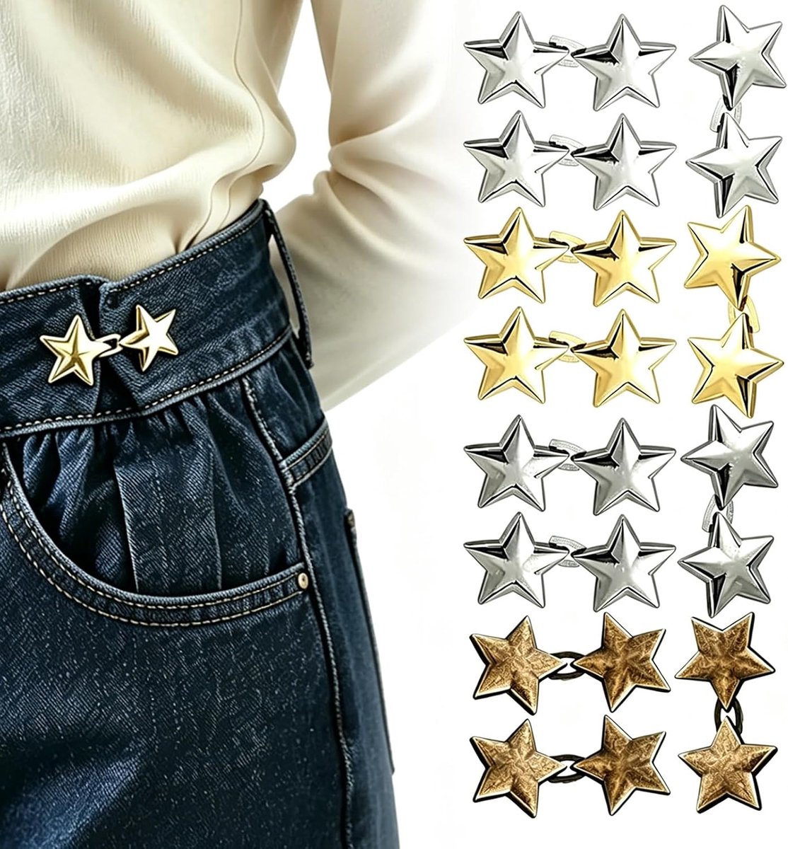 Strakker maken – verstelbare jeansknopen voor broeken, jeans, rokken, jeansknoopspelden, broekclip, verstelbare broekbandknoop