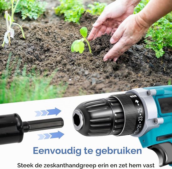 Grondboor voor accuschroevendraaier, zwart, grondboor voor boormachine, tuinboor voor het losmaken van de grond en graven van gaten in de tuinbouw (8 cm × 30 cm + 4 cm × 22 cm) — afbeelding 3