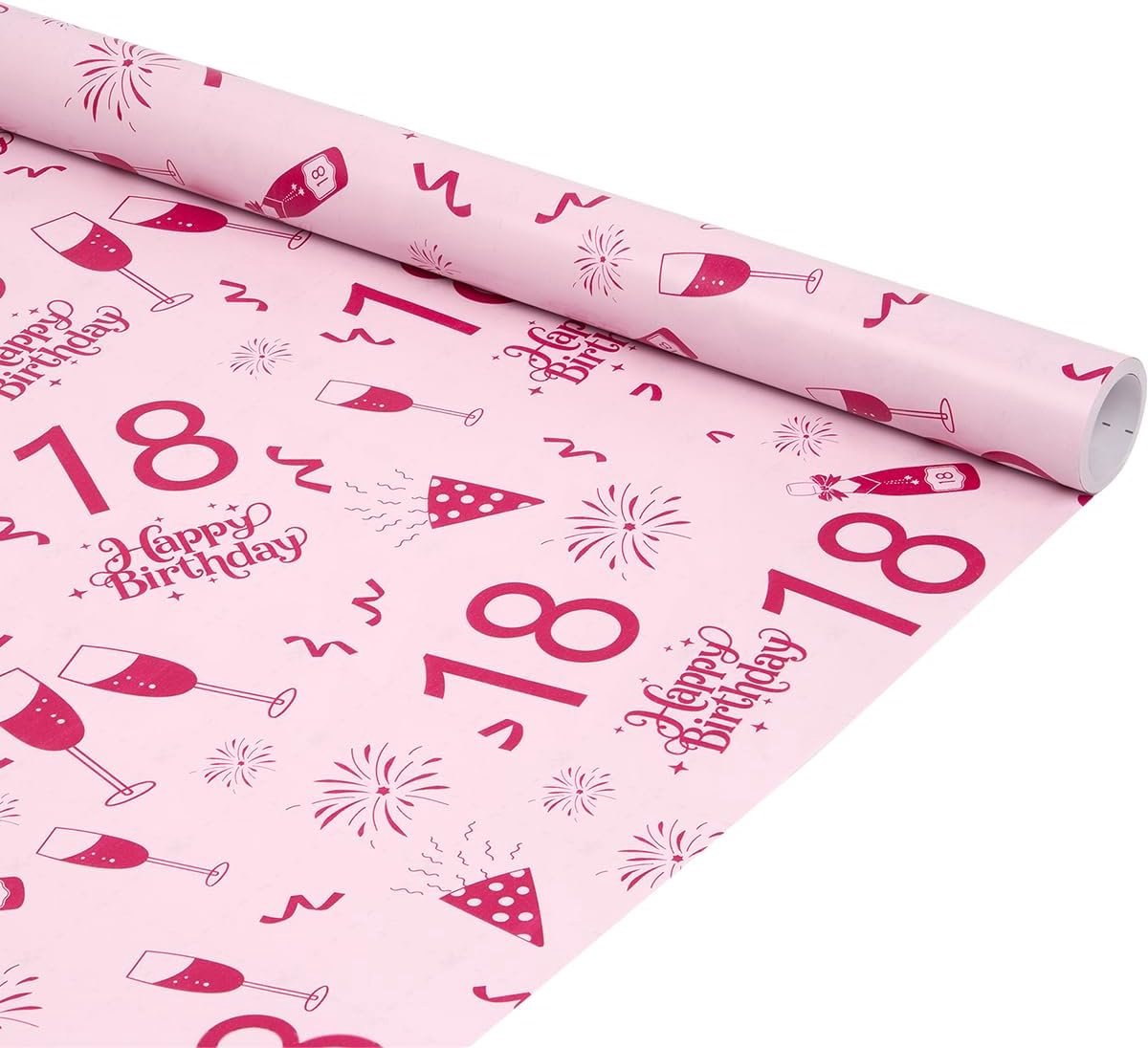 Cadeaupapier voor een 18e verjaardag, 6 m x 43 cm, roze cadeaupapier voor verjaardagscadeaus