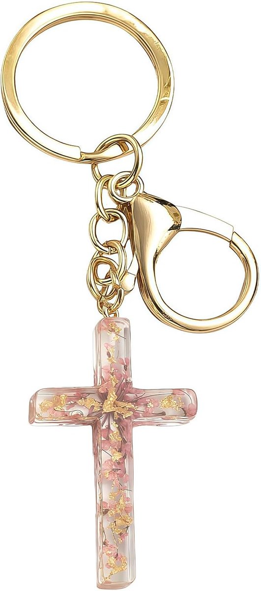 Christelijke Kruis Sleutelhanger voor Dames, Accessoires met Bloemmotief, Geloofsgeschenken, Tas Hanger, Auto Sleutelhanger Charm