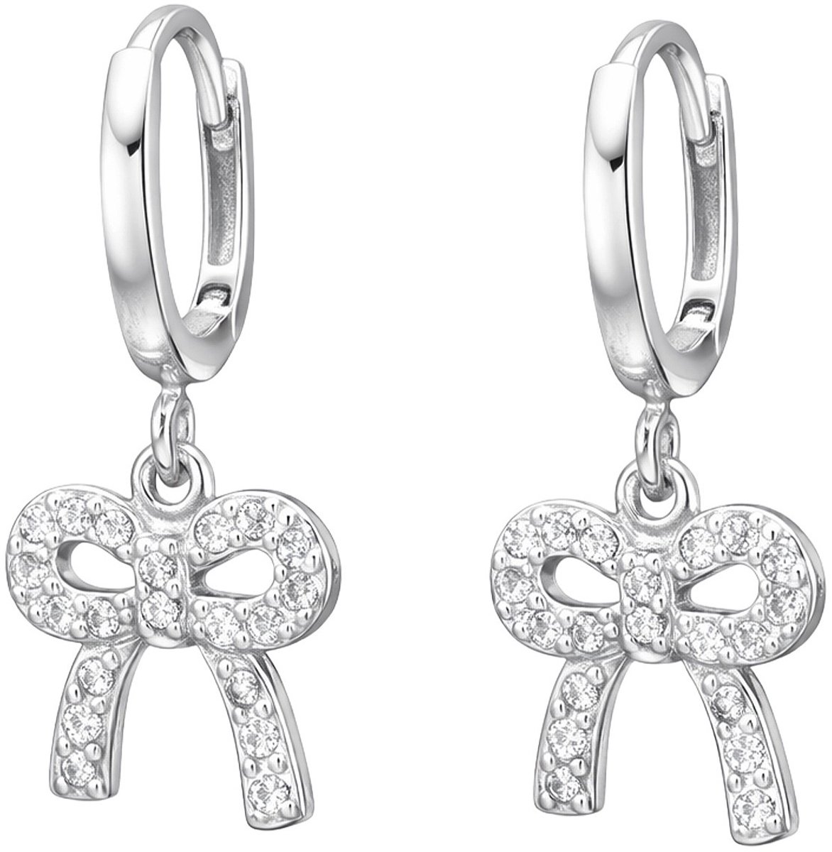 Joy|S - Zilveren strikje bedel oorbellen - 10 mm oorringen met strik - zirkonia - klapscharnier sluiting - sterling zilver 925